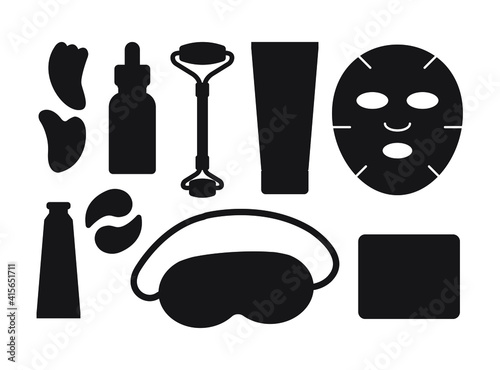 Vector set bundle of flat cosmetic silhouette isolated on white background