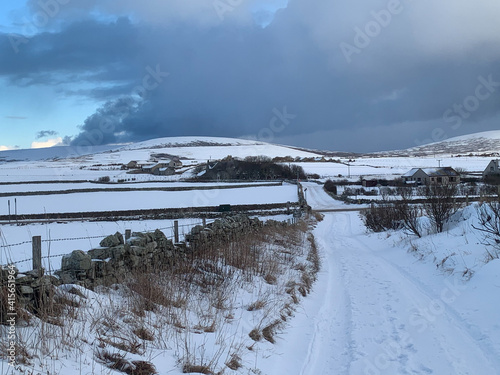 landscape with snow covered hill