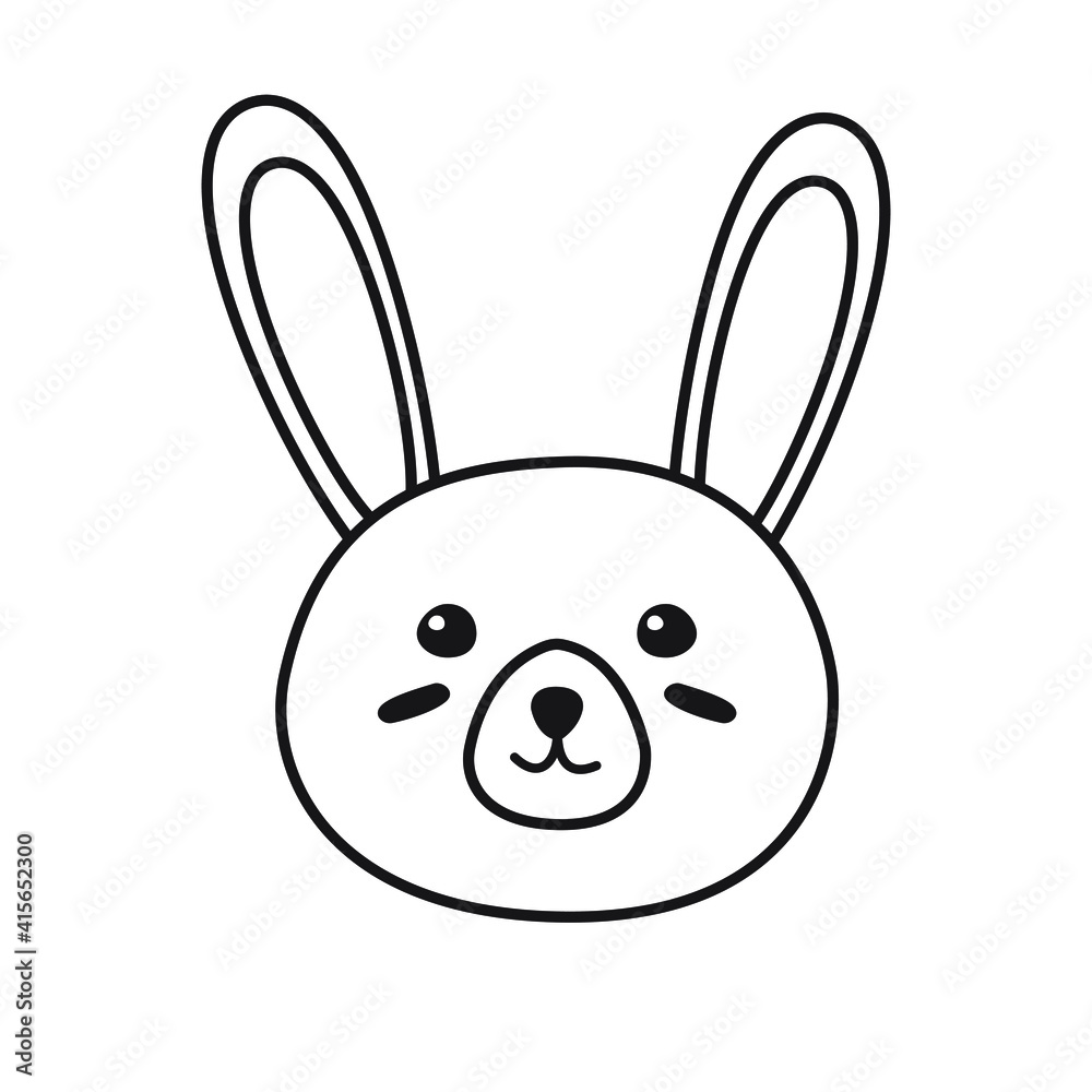 Vector flat doodle hand drawn rabbit bunny face isolated on white background Vector flat doodle hand drawn rabbit bunny face isolated on white background