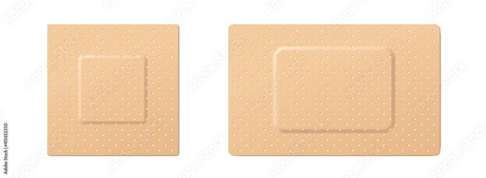 Fototapeta premium Medical patch set. Realistic elastic medical plasters isolated on white background