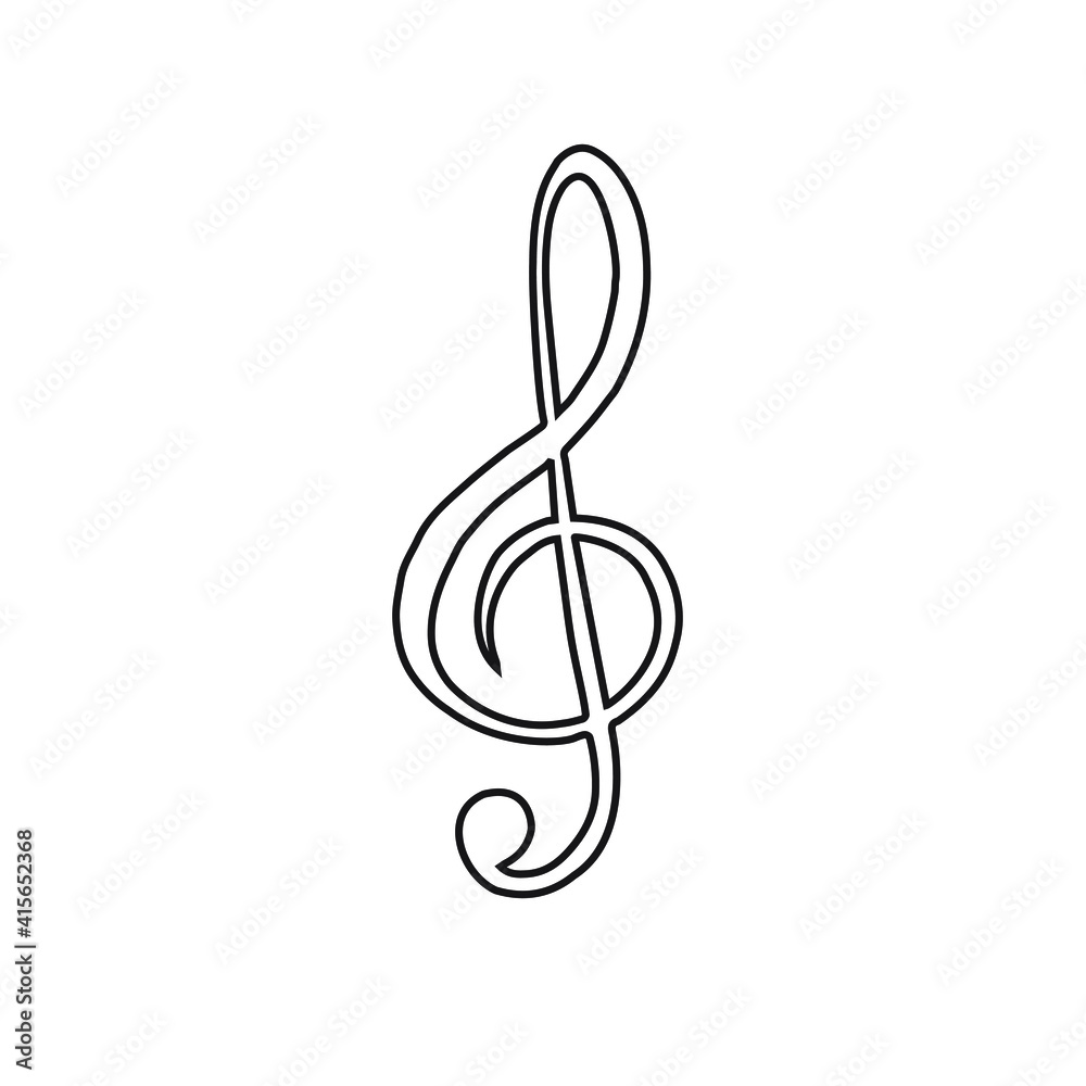 Vector hand drawn doodle sketch music treble clef note isolated on white background Vector hand drawn doodle sketch music treble clef note isolated on white background