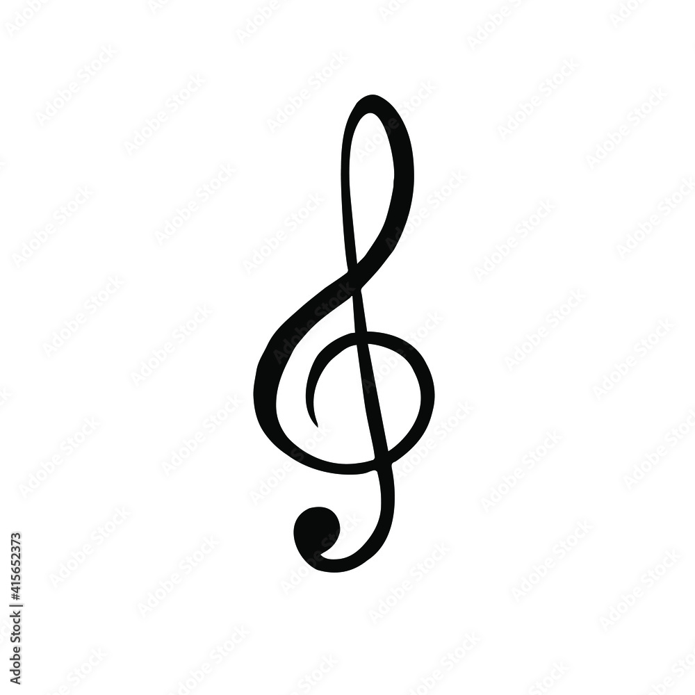Vector hand drawn doodle sketch black music treble clef note isolated on white background Vector hand drawn doodle sketch black music treble clef note isolated on white background