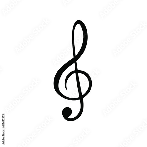 Vector hand drawn doodle sketch black music treble clef note isolated on white background