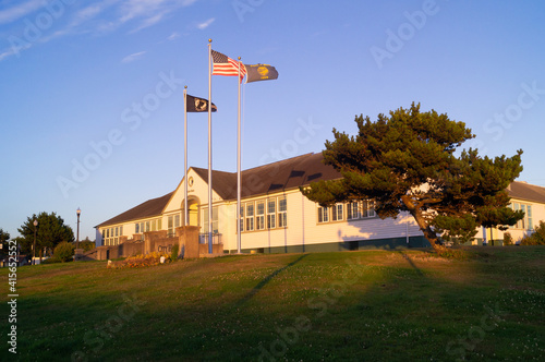 Newport, Oregon, USA, June 10, 2020, Newport City Hall. City hall building. An old wooden office building.