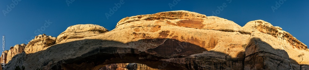 Close up of sandstone arch against blue sky in Capitol Reef national park in Utah, america