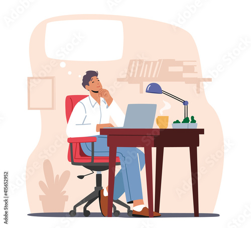 Man Imagine Something Pleasant with Empty Bubble above Head. Happy Male Character Dreaming in Thoughtful Pose