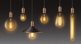 Realistic retro light bulbs set. Decorative vintage design edison lightbulbs of different shapes