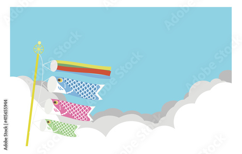 泳ぐこいのぼり　青空と雲　線無し