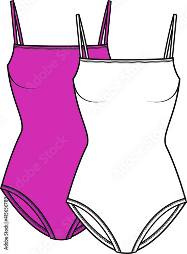 Swimsuit, design templates, fashion flat sketch