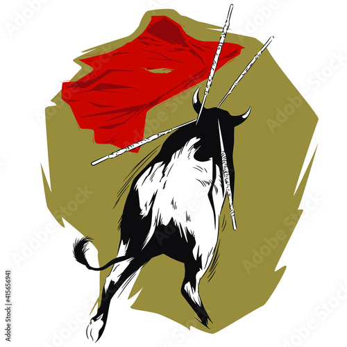 Bull on bullfight. Illustration for internet and mobile website.