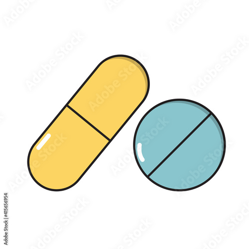 Pills simple medical icon in trendy line style isolated on white background for web apps and mobile concept. Vector Illustration