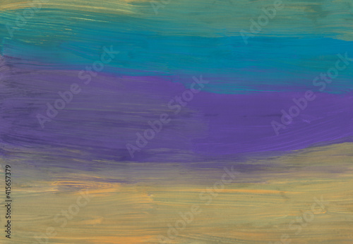 Abstract calm yellow, purple, blue background. Brush strokes on paper. © Kseniya
