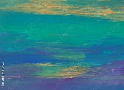 Abstract calm dirty yellow, green, purple, blue background. Brush strokes on paper. Colorful artistic backdrop © Kseniya