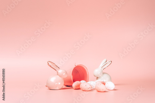 Wall Mural Creative photo of easter eggs on colorful background.