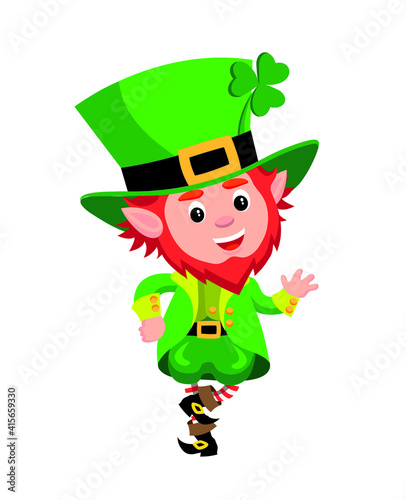 Cute cartoon style illustration of dancing leprechaun