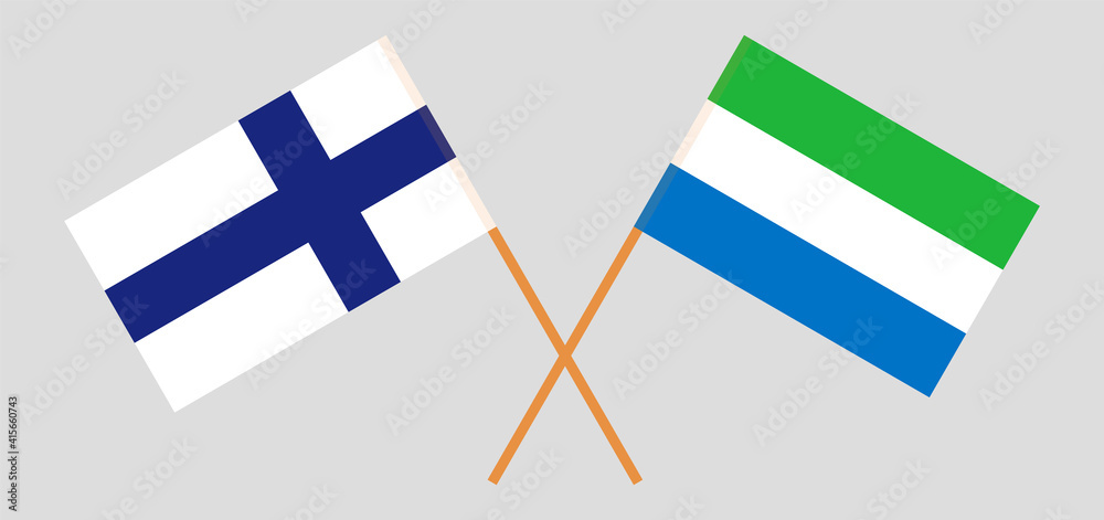Crossed flags of Finland and Sierra Leone. Official colors. Correct proportion