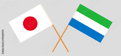 Crossed flags of Japan and Sierra Leone. Official colors. Correct proportion