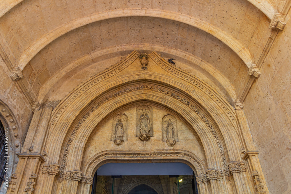 Portal of the Cathedral of Santa María la Menor in the Colonial City of Santo Domingo, capital of Dominican Republic.