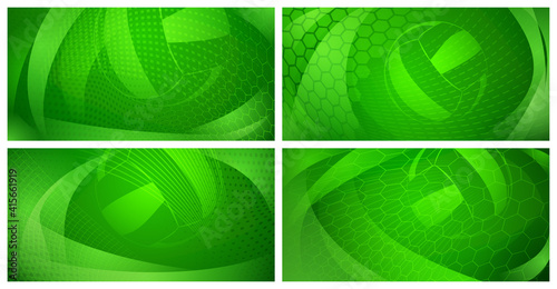 Set of four volleyball backgrounds with big ball in green colors