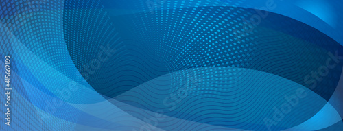 Abstract background made of curves and halftone dots in blue colors