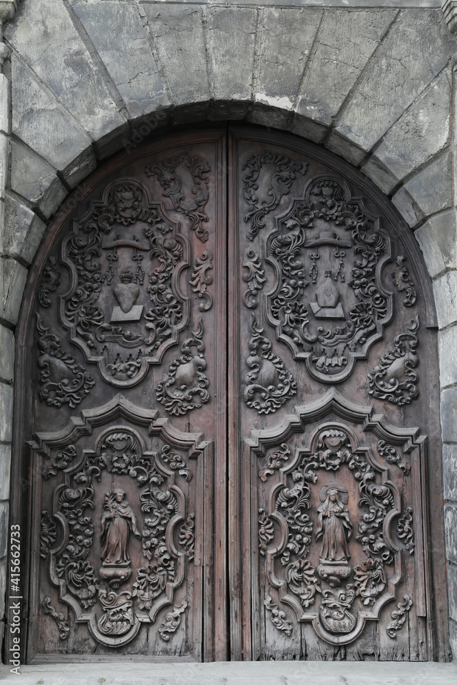 Geschnitzte Holztüre, Sankt Augustin Kirche, Intramuros Manila, Philippinen