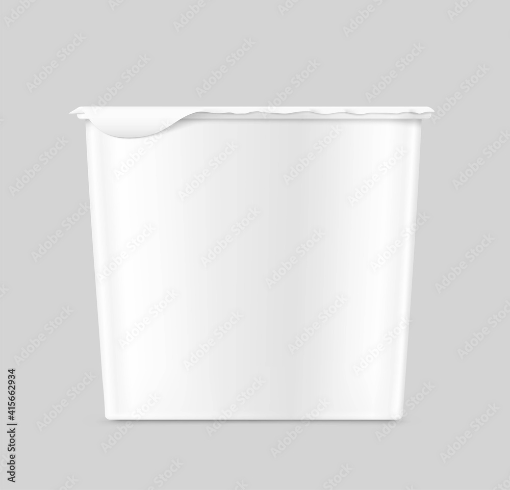 Yoghurt container packaging mockup. Vector illustration. Side view. Easy to use for presentation your product, idea, design. Front and side view. EPS10. Yoghurt container packaging mockup. Vector illustration. Side view. Easy to use for presentation your product, idea, design. Front and side view. EPS10.
