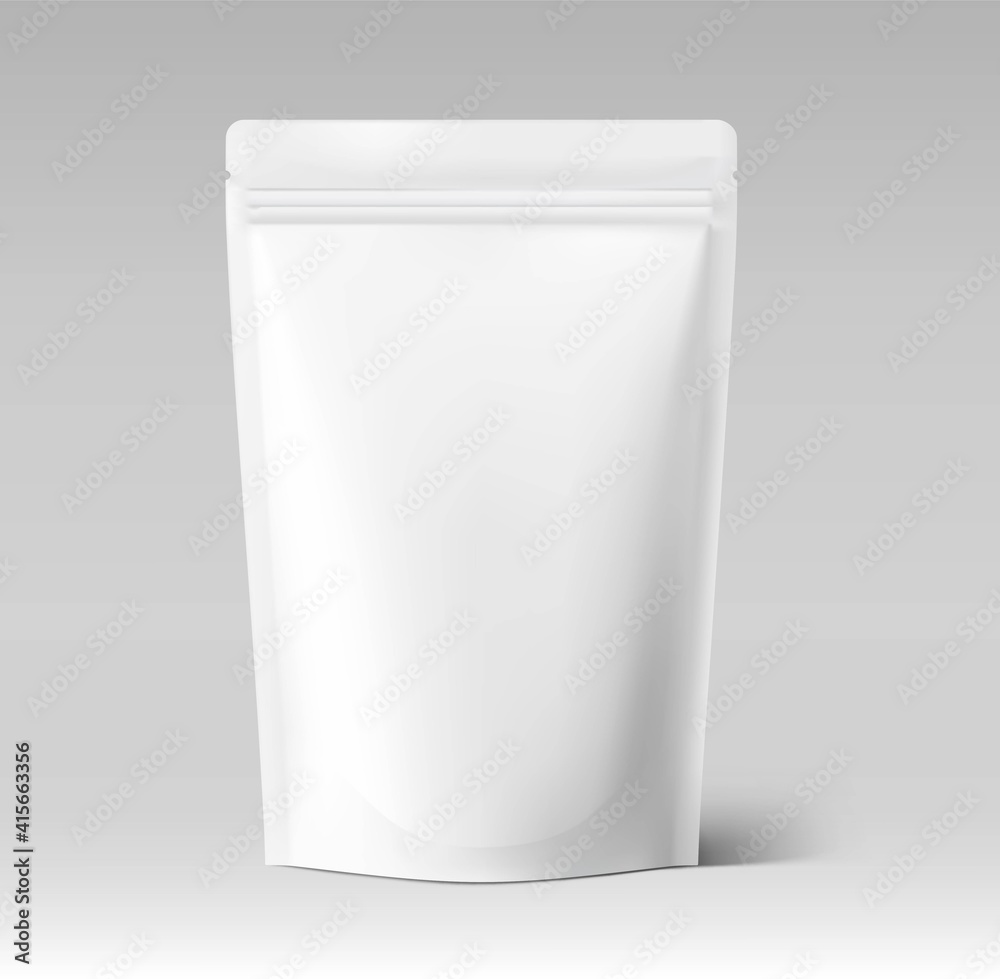 Food pouch bag with wide top. Vector illustration. Front view. Can be use for template your design, presentation, promo, ad. EPS10. Food pouch bag with wide top. Vector illustration. Front view. Can be use for template your design, presentation, promo, ad. EPS10.