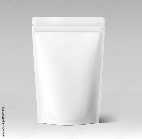 Food pouch bag with wide top. Vector illustration. Front view. Can be use for template your design, presentation, promo, ad. EPS10.	