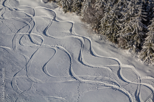 Snowboard tracks in Dolni Morava, Czech Republic