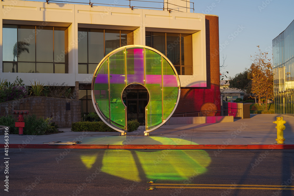 Naklejka premium This image shows Light Gate soon after sunset. This art project is located between Manhattan Beach City Hall and the new library.