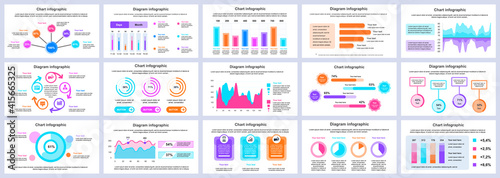 Bundle business and finance infographics presentation slides template. Different charts, diagrams, workflow, flowchart, timeline, schemes design template. Vector info graphic and infographics set.