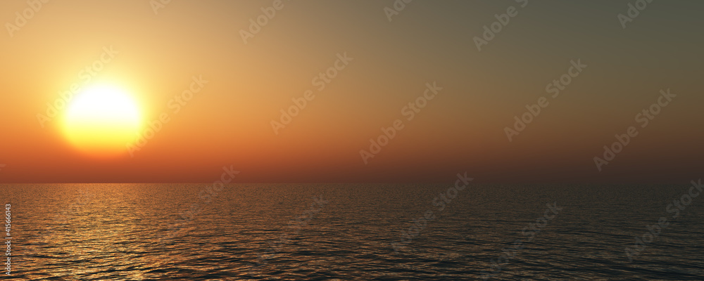 Fototapeta premium sunset sea sun ray clear sky. 3d rendering