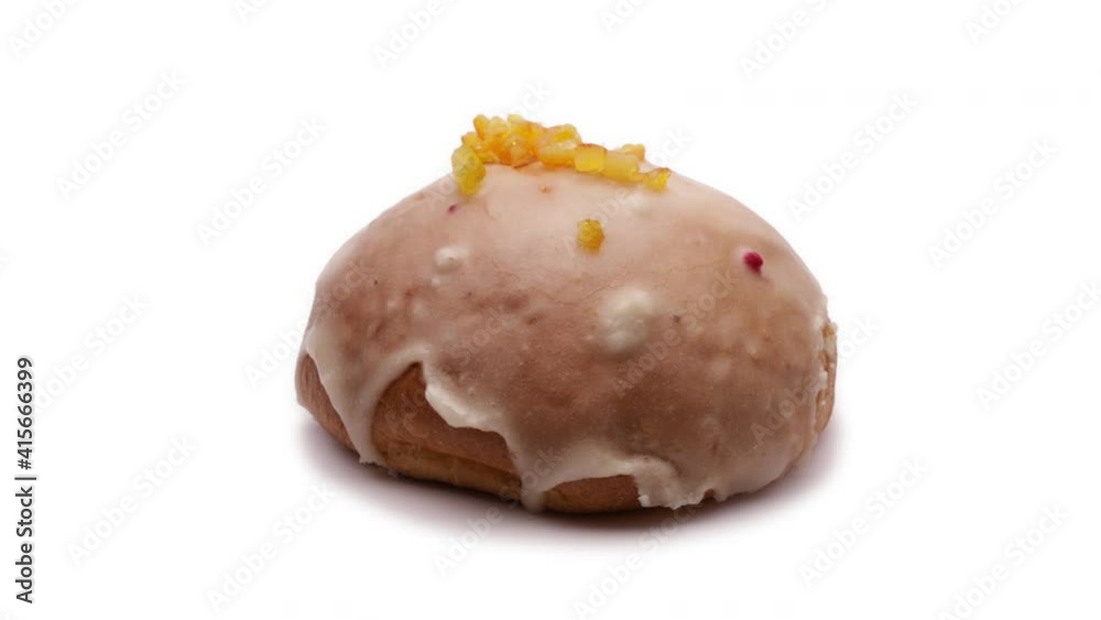 homemade donut covered with icing, prepared on the Fat Thursday (looping) homemade donut covered with icing, prepared on the Fat Thursday (looping)