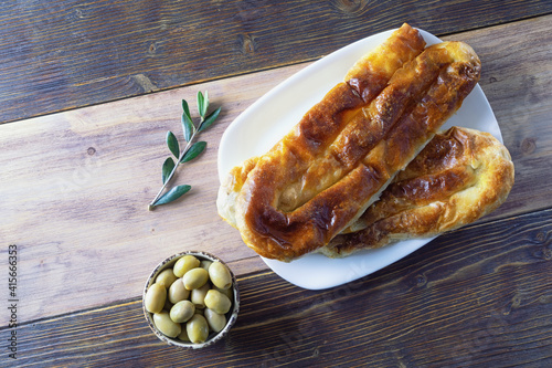 Balkan cuisine. Burek with meat -  popular national dish. Copy space photo