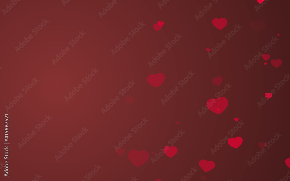 Valentine day red hearts light on red background.