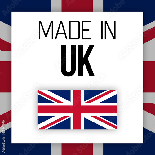 Made in UK, United Kingdom label illustration with national flag