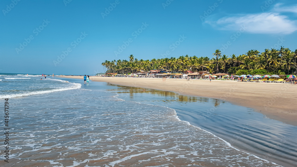 Ashvem Beach. North Goa, India. Horizontal panorama - obrazy, fototapety, plakaty 