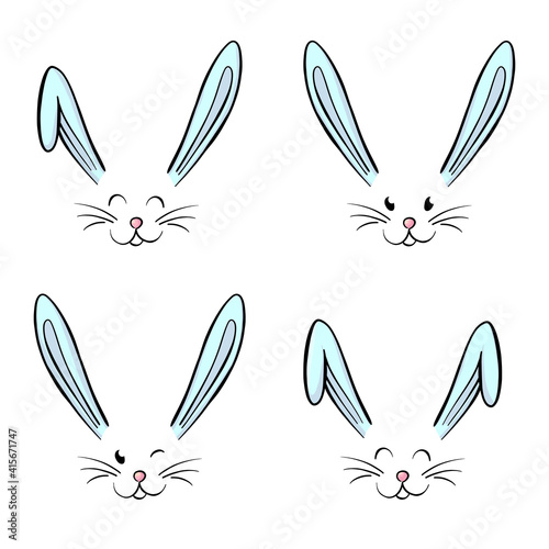 Bunny emotions character. Cute easter rabbit heads emoticons . Easter bunny sticker