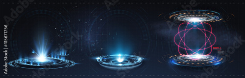HUD, GUI futuristic portal, hologram. Abstract digital user interface technology. A set of futuristic circles virtual interface elements. Abstract technology communication design innovative background