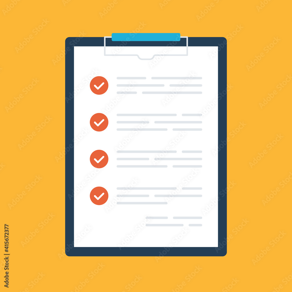 Checklist. Clipboard and check marks. Flat design. Vector illustration Checklist. Clipboard and check marks. Flat design. Vector illustration