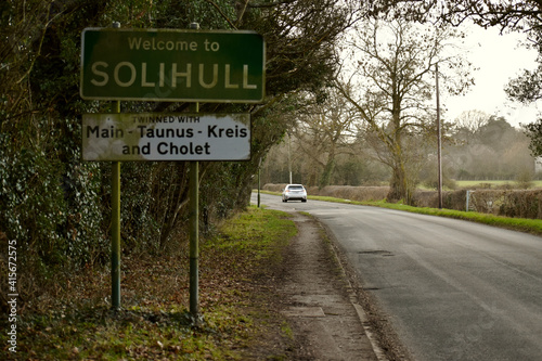 Road to Solihull and welcome road sign, England