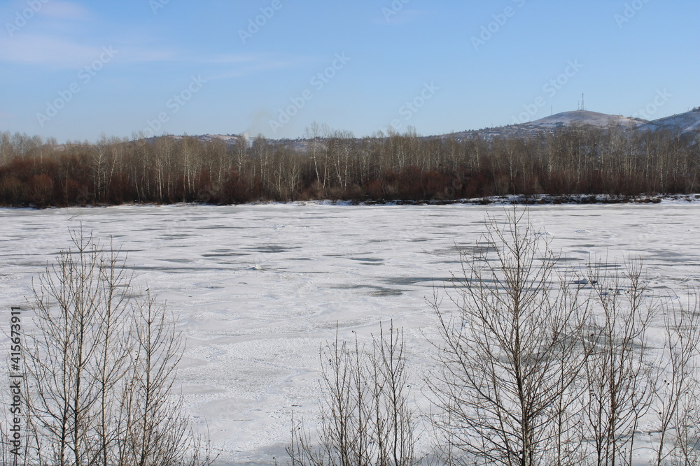 Siberian River bank in winter Siberian River bank in winter