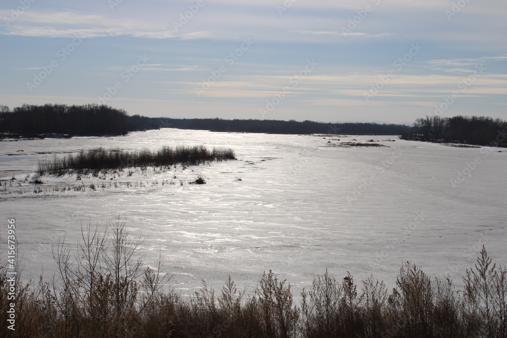 Siberian River bank in winter