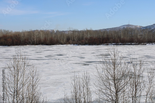 Siberian River bank in winter