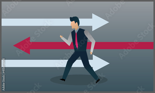 vector illustration of a businessman running against the direction, symbol of individual and divergent, Eps 10