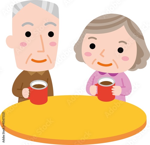 コーヒーを飲む老夫婦