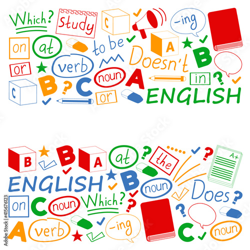 Concept of learning English. Flat design, vector pattern. English courses.