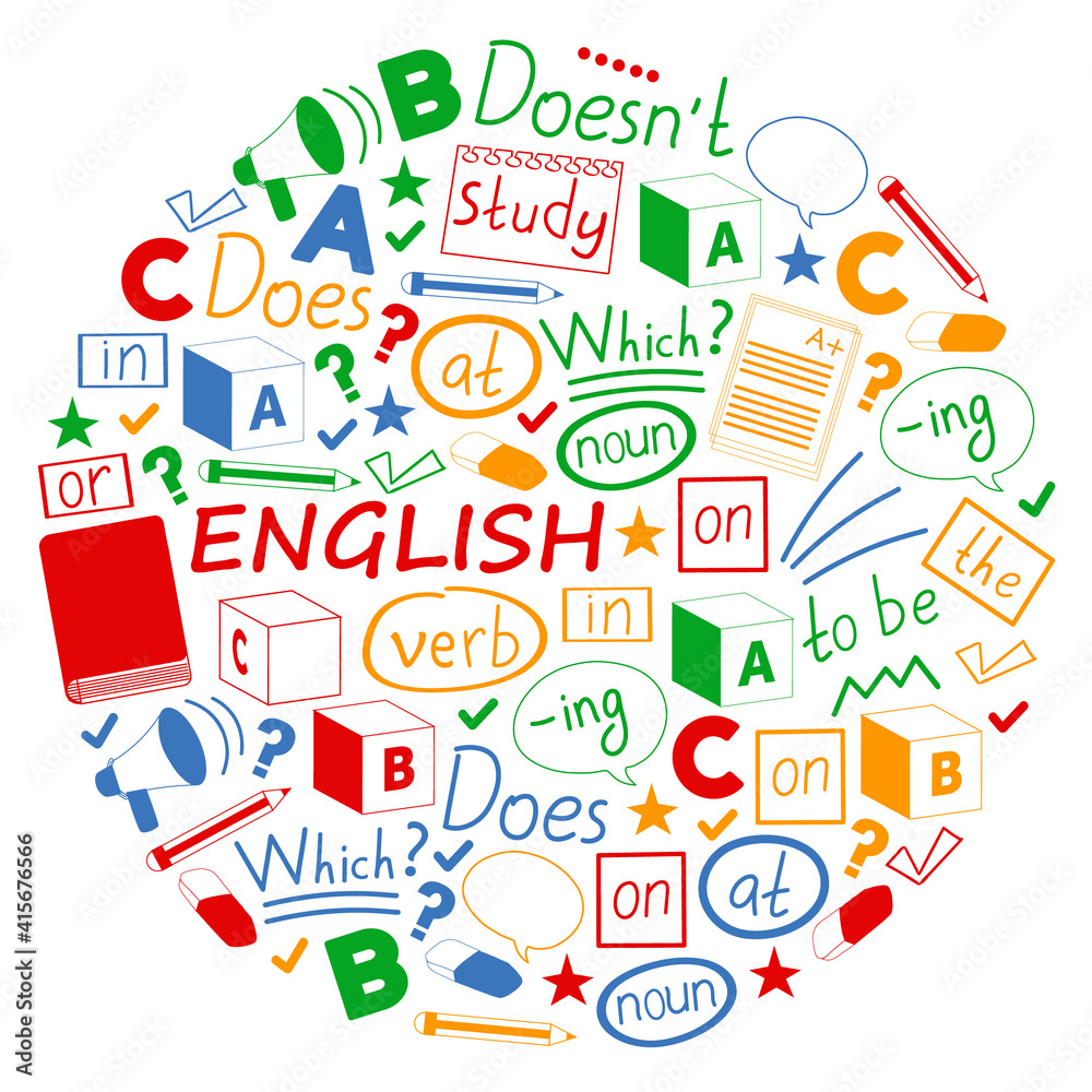 Concept of learning English. Flat design, vector pattern. English courses. Concept of learning English. Flat design, vector pattern. English courses.