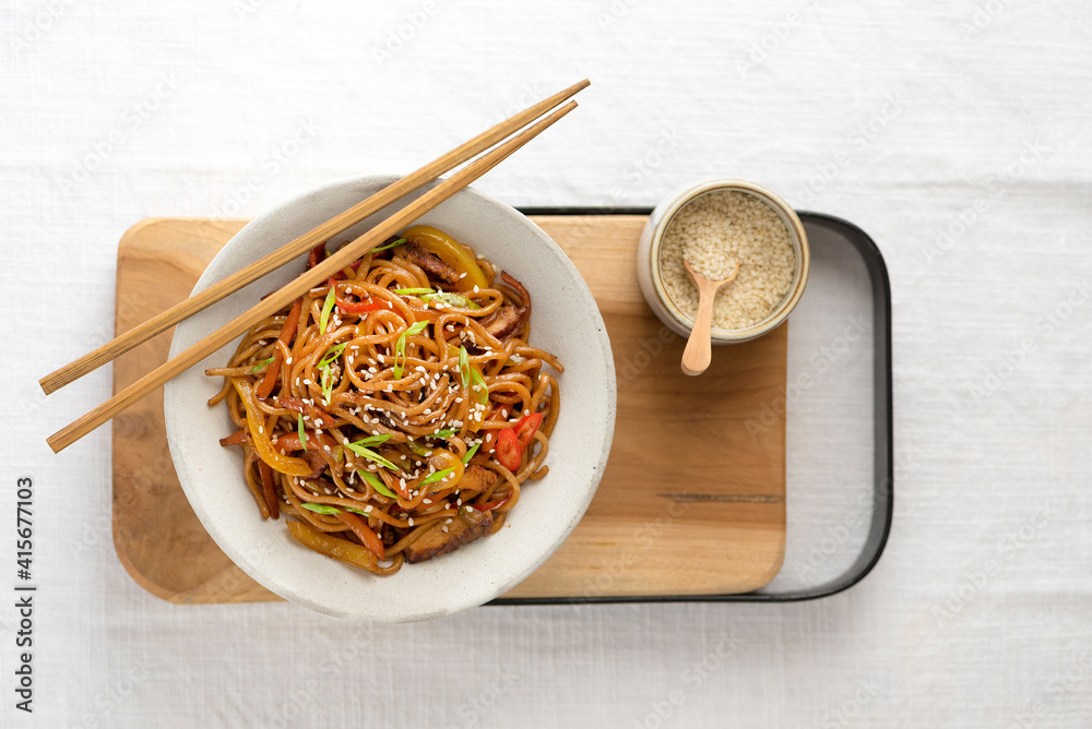 Soba noodles in plate