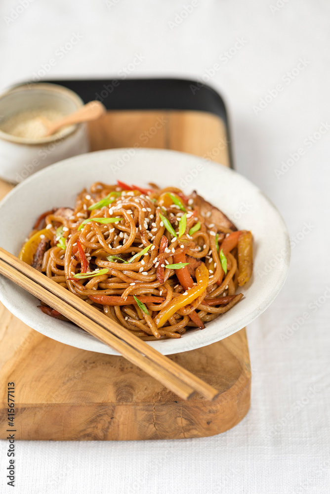 Soba noodles in plate